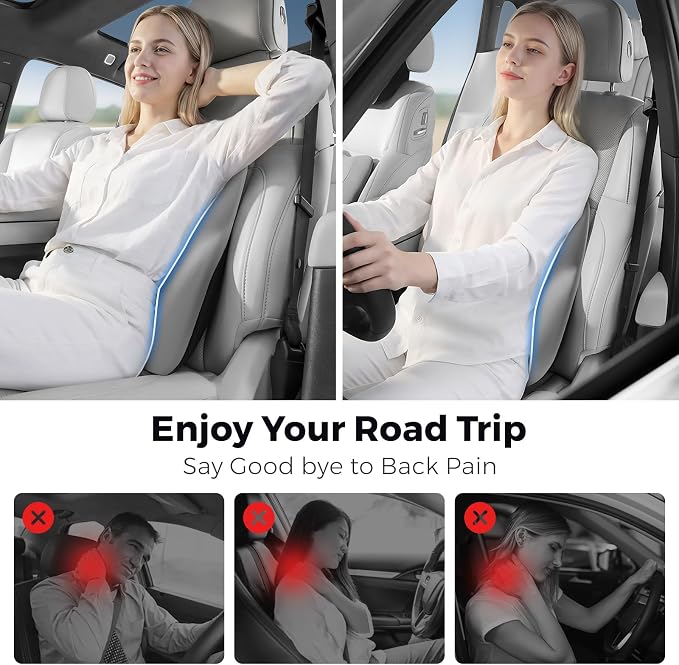 BEBAS Ergonomic Lumbar Support Pillow for Car, Memory Foam Car Back Cushion | Comfort Lumbar Pillow for Back Pain Relief, Breathable Washable Cover, Fits for Driving, Office, Wheelchair, Gray - Image 6