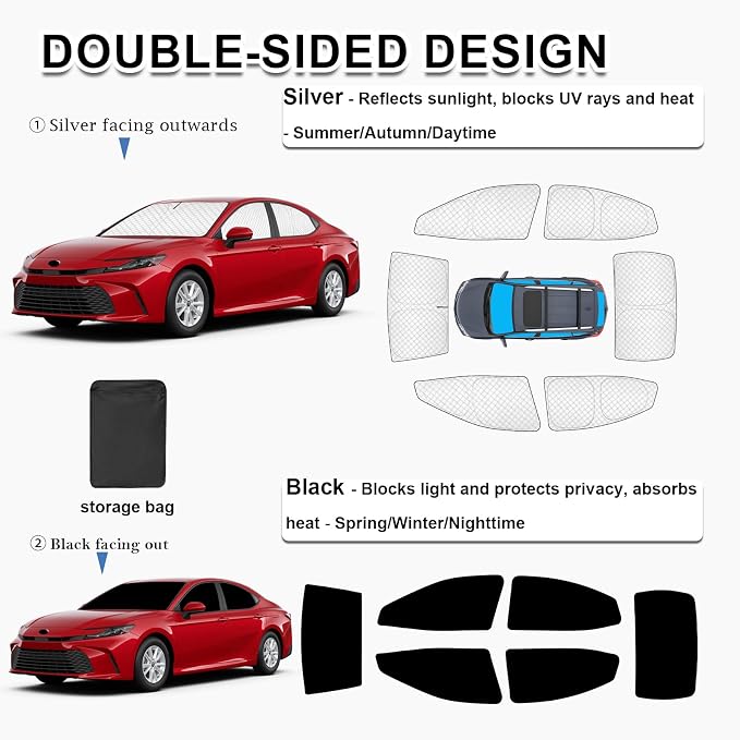KMF 6pcs Thicken Sun Shades for 2025 2026 Toyota Camry Accessories,Full Car Window Covers Sunshade for Windshield Side Rear, UV Block Sun Visor and Privacy Blackout for Camping Outdoor - Image 4