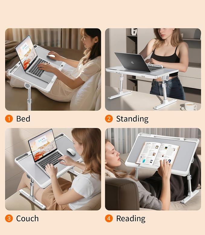 Laptop Desk for Bed,Adjustable Height Lap Desks Bed Tray,Portable Folding Couch Table with Bookstand,Car Rear Seat Sofa Floor Laptop Tray Stand for Adults Kids Eating Breakfast,Writing,Reading - Image 6