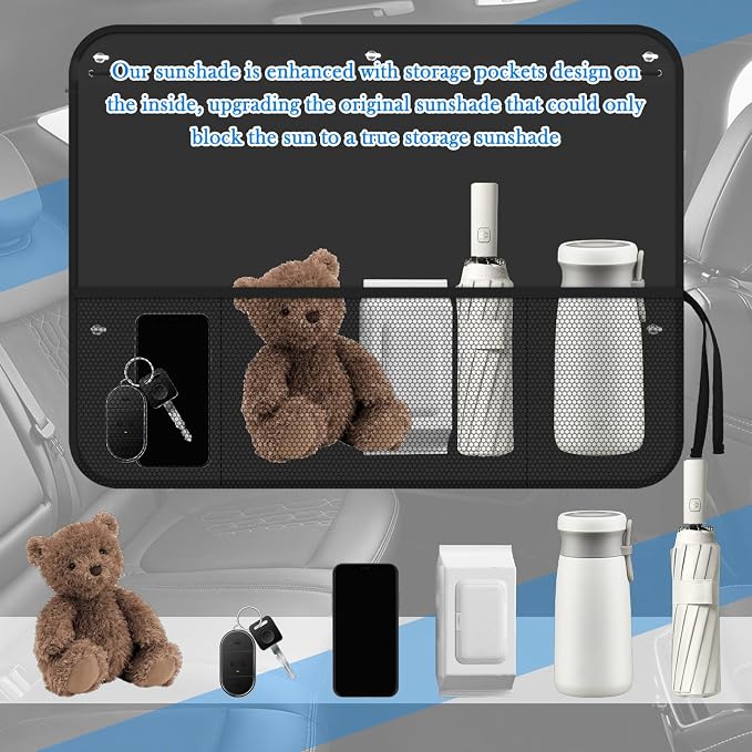 2PCS Car Window Shades for Side Window,Blackout Car Windows Shade for Baby with Storage Net Pockets,Portable Car Sun Shade Side Windows with Pouch & 7 Suction Cups - Image 5