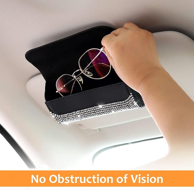 Accmor Bling Sunglasses Holder for Car Sun Visor, Sparkling Eyeglasses Car Visor Clip Storage Glasses Organizer Case, PU Leather Auto Sunglass Holder Protective Box for Truck, SUV, RV (White) - Image 4