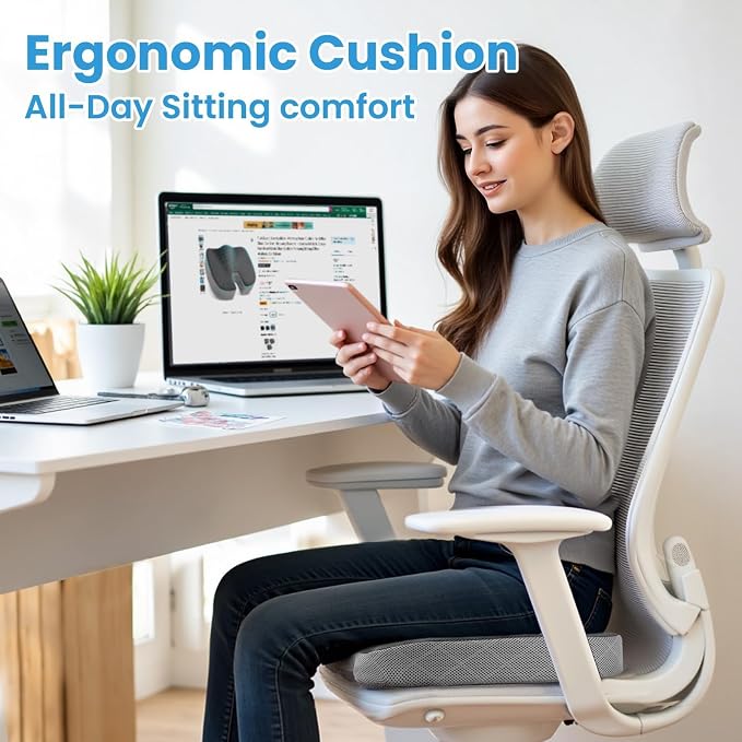 Memory Foam Office Chair Seat Cushion - Dark&Light Grey, XX-Large | for Car Seat, Airplane, Desk Chair - Sciatica & Hip & Coccyx Pain Relief Cushion for Long Sitting Office Workers, Car Drivers - Image 7