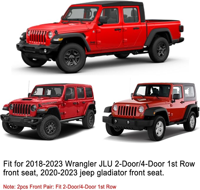 Huidasource 2018-2026 Front Seat Covers for Jeep Wrangler JL 2-Door/4-Door | Wrangler JL Front Custom Fit Seat Cover Full Coverage Wrangler Seat Cushion Protector (Front Pair/Black&Red) - Image 6