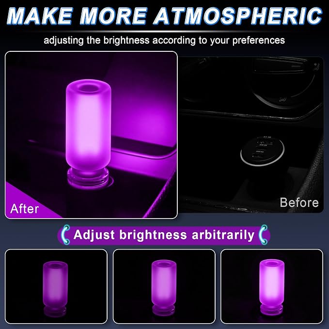 iFunyLED Car Interior USB LED Night Light, Portable Touch dimmable Car Ambient Lighting Kit, Retro Mini Frosted Glass Bottle Lamp Decorations for Vehicle Camping Bedroom Hallway, Pack of 2(Purple) - Image 2