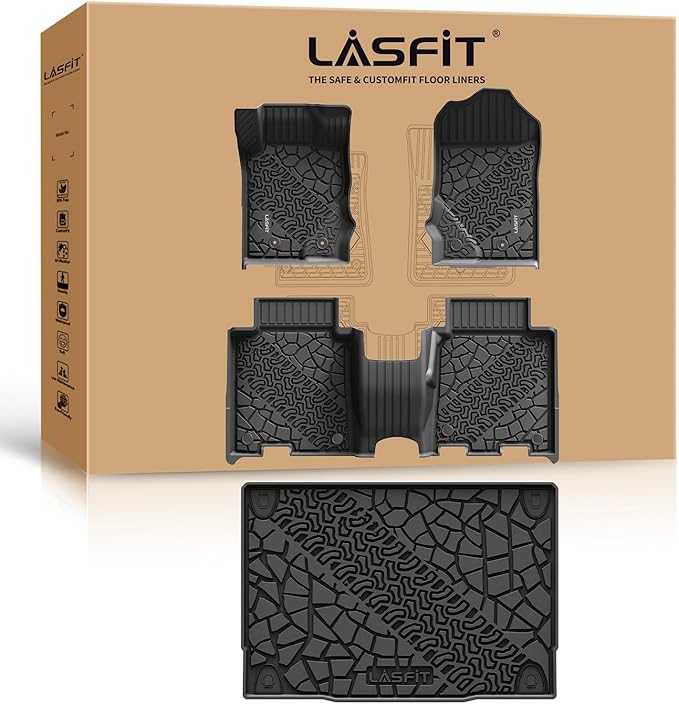 LASFIT Floor Mats Cargo Liner for Ford Bronco 4 Door 2021-2026 Carpet Floor | All Weather TPE Full Coverage Cargo Area Mat, 1st+2nd Row+Trunk Liner Full Set Easy Clean Anti-Slip Bronco 4-Door Protector by LASFIT