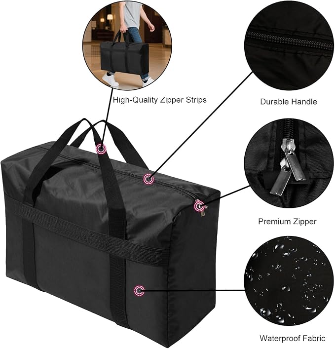 Extra Large Moving Bags with Strong Zippers and Carrying Handles | Storage Bags Organizer Duffle Bag Packing Bags for Moving, Storage, Travel and Camping, Totes for Space Saving, 1 Pack - Image 3