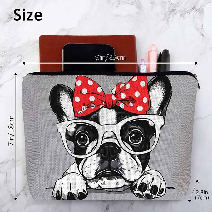 Makeup Bag French Bulldog Makeup Bags For Purse Pouch, Cute Puppy Bulldog Glasses Travel Toiletry Bag Cosmetic Bag Makeup Bags Flax Makeup Organizer Bag Pencil Pouch For Man Woman, Gray - Image 4