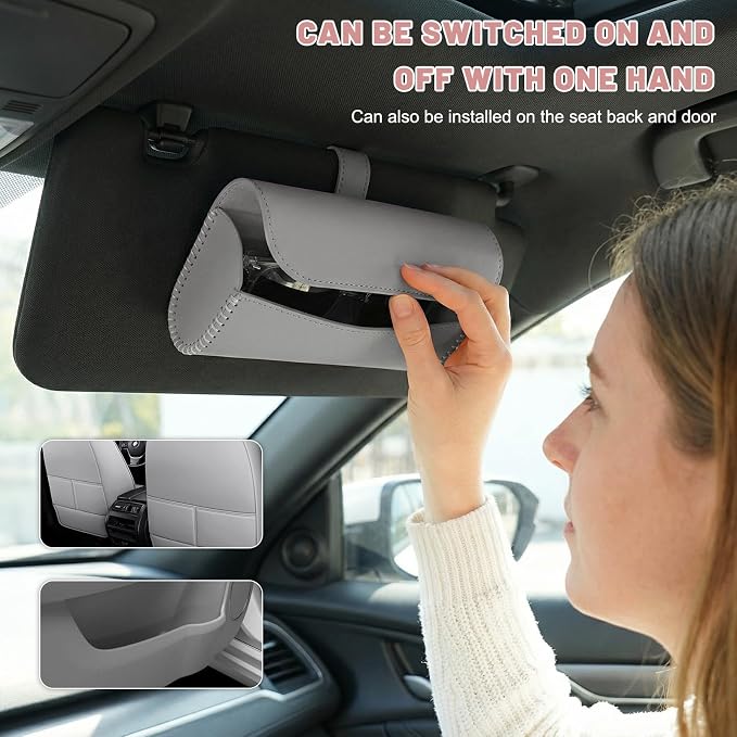 Sunglasses Holder for Car Visor, Auto Sunshade Eyeglasses Storage Case with Hidden Magnetic Closure, PU Leather Sunglass Protective Box for Most Vehicles Sun Visors (Light Gray) - Image 6
