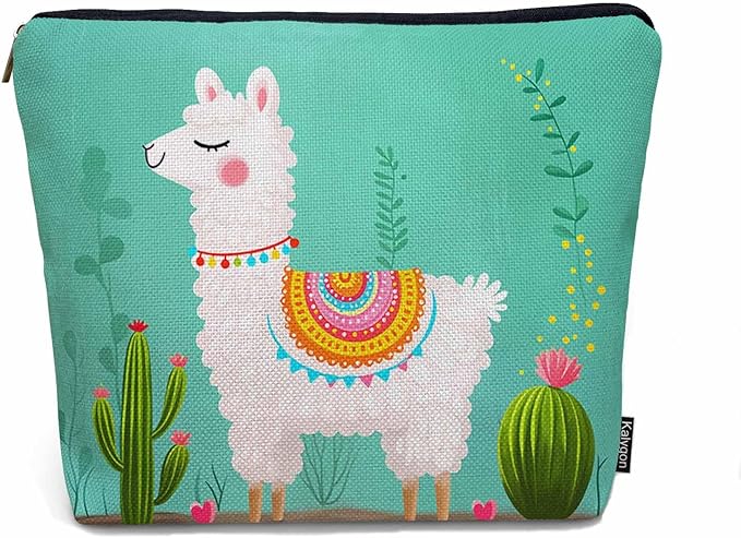 Makeup Bag Llama Makeup Bags For Purse Pouch, Funny Llama Alpaca Cactus Floral Green Travel Toiletry Bag Cosmetic Bag Makeup Bags Flax Makeup Organizer Bag Pencil Pouch For Man Woman by Unknown