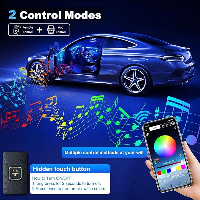 Acrylic Interior LED Strip Light With Wireless APP, RGB 18 in 1 With 175 Inches 600 LEDs Fiber Optic Ambient Lighting Kits for Car, 16 Million Colors Sound Active Function - Image 4