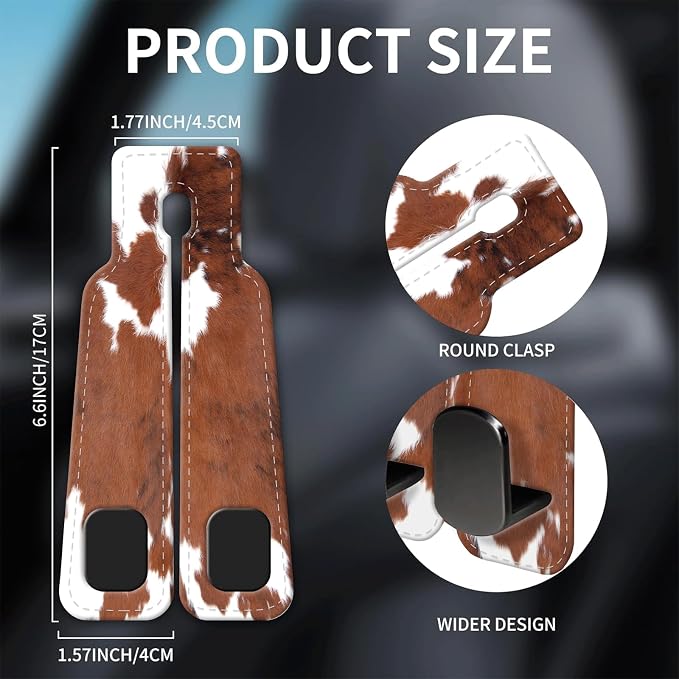 Car Seat Headrest Hook, Universal Leather Cute Hanger Holder Hook, Storage Organizer Interior Accessories for Purse Bags Handbag Brown White Cowhide - Image 5