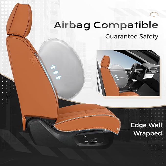Coverado Nappa Leather Car Seat Covers Full Set, Luxury Waterproof Seat Protectors, Airbag Compatible Anti‑Slip Auto Seat Covers, Universal Fit for Most Cars SUVs Trucks Pickup Vehicles - Image 4