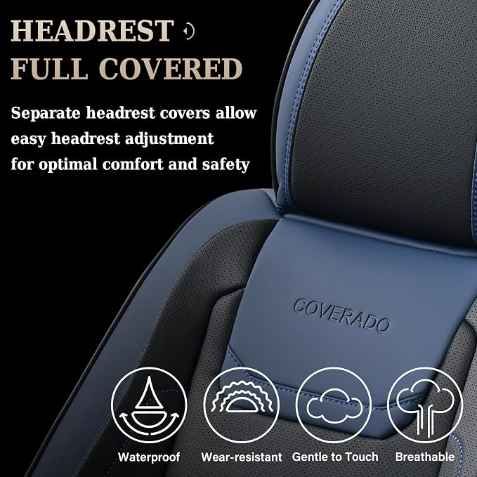 Coverado Car Seat Covers, Front Covers for Cars, Car Seat Cover Front Seats, Car Seat Protector Waterproof, Leather Car Seat Cushion, Universal Interior Covers Seat Protectors for Most Cars Blue - Image 4