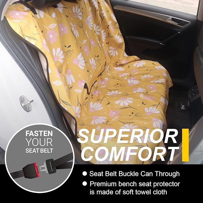 Back Seat Cover for Car Trucks Van SUV Jeep,Waterproof Rear Bench Towel Seat Covers for Dogs and Kids,Automotive Backseat Protector (Chamomile and Yellow) - Image 2