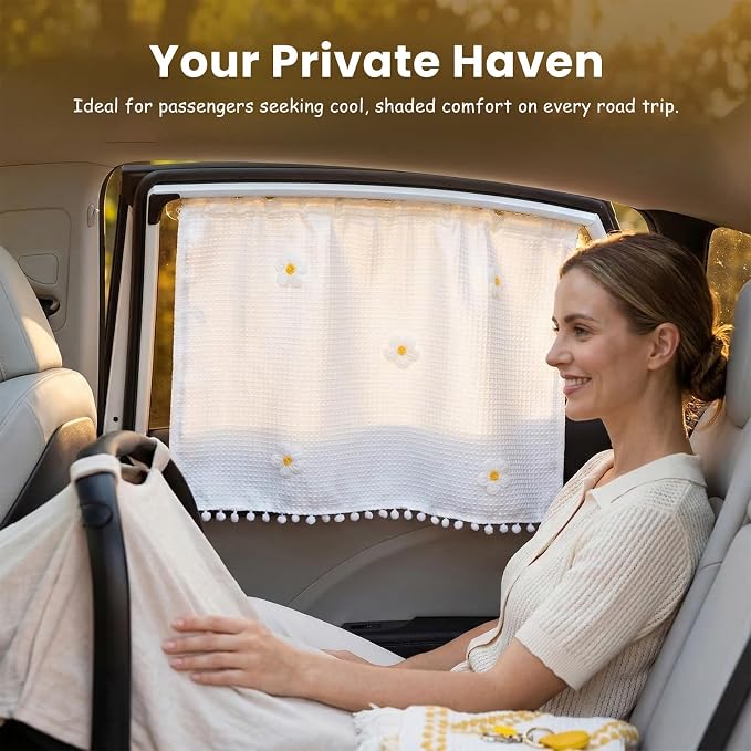 2 PCS Car Window Sun Shade, 25.2" × 18.5" Cute Cartoon Auto Side Window Shade for Privacy Protection, Lovely Cotton Vehicle Sun Heat & UV Protection Cover for Side Windows - Image 6