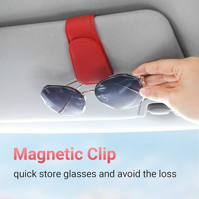 Sunglass Holder for Car Sun Visor Sunglasses Clip Car accessories -2 Packs | sun visor organizer, ticket card clip, eyeglass sunglasses holder, one-handed magnetic, anti-scratch, car stuff for women men - Image 2