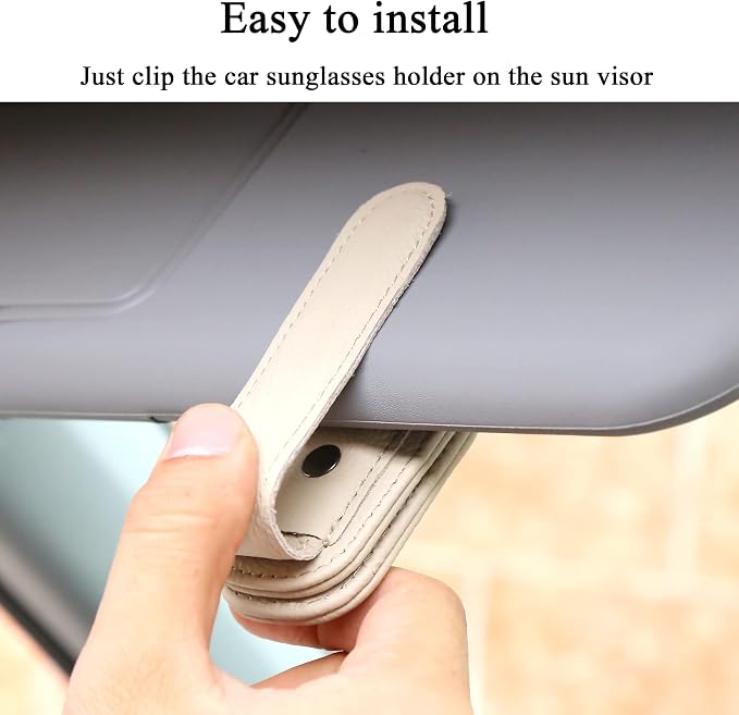 KIWEN Sunglasses Holders for Car Visor, Magnetic Leather Glasses Eyeglass Clip for Car, Ticket Card Clip Sunglasses Mount, Car Visor Accessories Gadgets (1, Beige) - Image 6