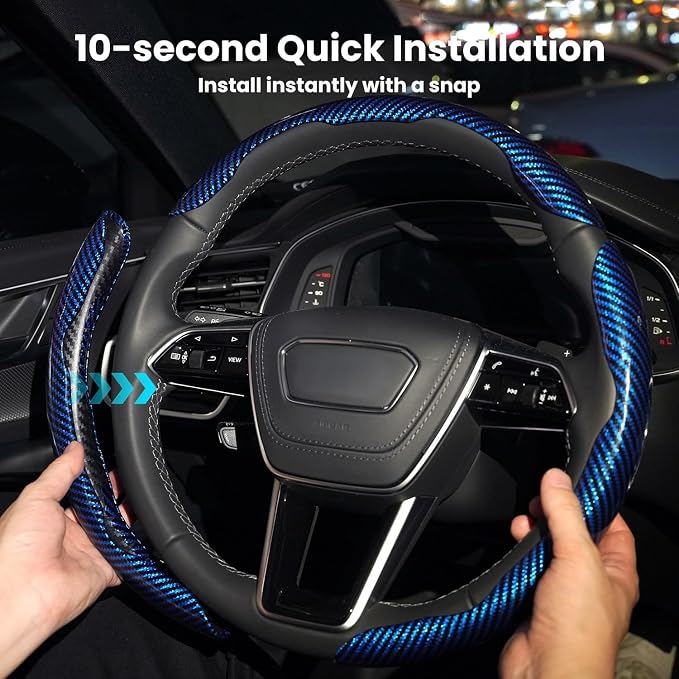 Hiseanllo Carbon Fiber Steering Wheel Cover 3PCS Set – Anti-Slip, Scratch-Resistant, Universal Fit for 14–16 Inch Wheels – Interior Car Accessories for Cars, SUVs, Trucks (Black) - Image 5