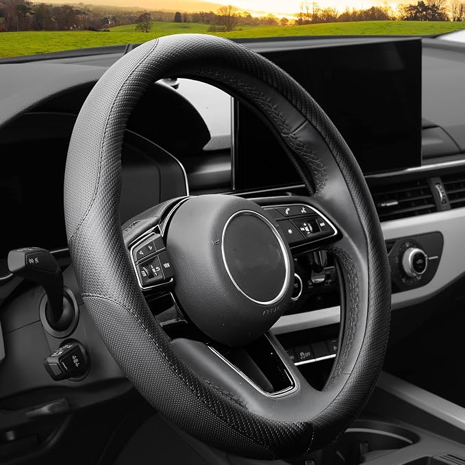 YHONGJT Soft Microfiber Leather Anti-Slip Car Steering Wheel Cover, Universal Fit 15 Inch for Women Girls, Fit Vehicles, Sedans, SUVS, Vans, Trucks - Black by Unknown