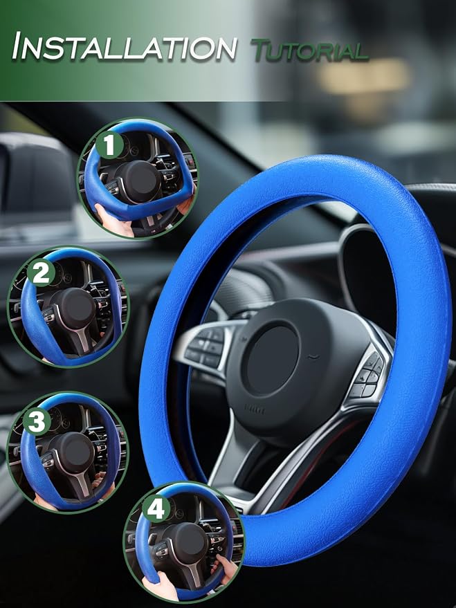 LRITER Car Steering Wheel Cover, Non-Slip Silicone Material, Blue | Multiple Color Choices, Universal Auto Parts Steering Wheel Cover, Suitable for Most Cars - Image 5