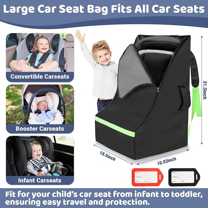 Car Seat Bags For Airplane Travel, 600D Thickening Oxford Cloth Durable Car Seat Travel Bag For Air Travel Carseat Cover with Shoulder Straps and 2pcs Luggage Tags For Airplane - Image 4
