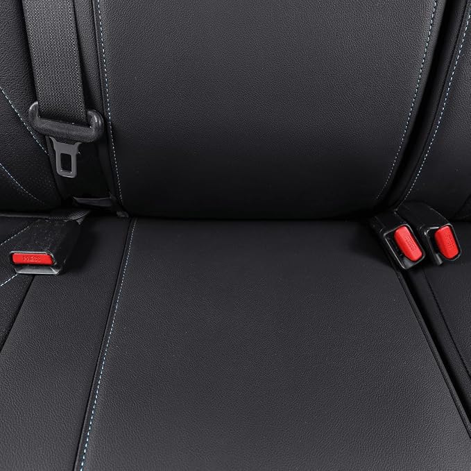 EKR Custom Fit Tacoma Rear Car Seat Covers for Toyota Tacoma (Petrol) 2024 2025 2026 Double cab SR/SR5/TRD Sport/TRD Off-Road/Limited - Second Row Only,Faux Leather(Black with Blue Trim) - Image 4
