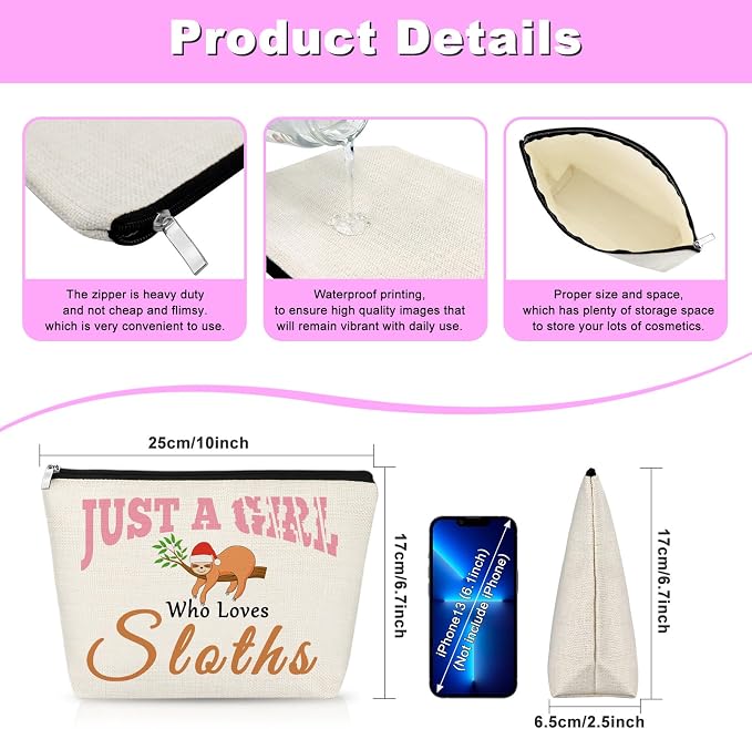 Sloth Gifts for Women Makeup Bag Gifts for Sloth Lover Wild Animal Themed Gift Ideas for Women Sister Daughter Mom Friend Wife Niece BFF Besties Christmas Birthday Present Cosmetic Bag with Zipper - Image 2