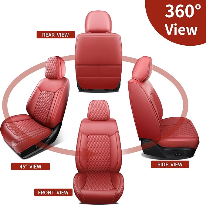 Red Burgundy Thick Nappa Leather Automotive Car Seat Covers Set of 1 | Univerasal Fit,3D Contoured,Full Coverage,Waterproof,ThickTexture Nappa Leather,for most Suvs Trucks Sedans - Image 7