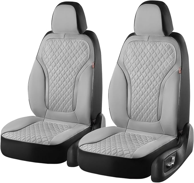 Coverado Car Seat Covers for Front Seats, Luxury Diamond Leather Car Seat Cover with Carbon Fiber Weave, Waterproof Automotive Seat Protectors 2-Pack, Driver Seat Covers Universal Fit Most Cars,Gray - Image 6