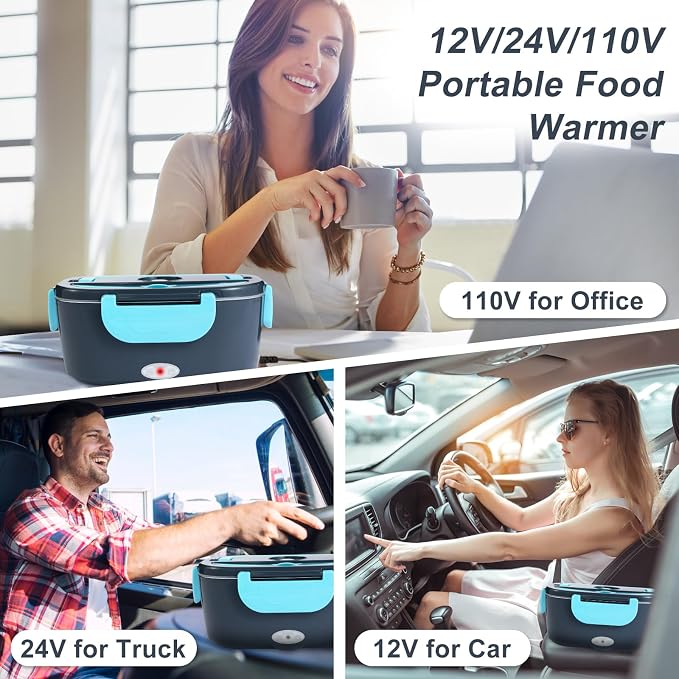 SOHIDA 1.5L Electric Lunch Box, 80W Heated Lunch Box (Sky Blue) | Portable Warmer for Car/Truck/Work, 12V/24V/110V Lonchera Eléctrica Portátil, Suitable for Ideal Driver/Work/Gift - Image 6