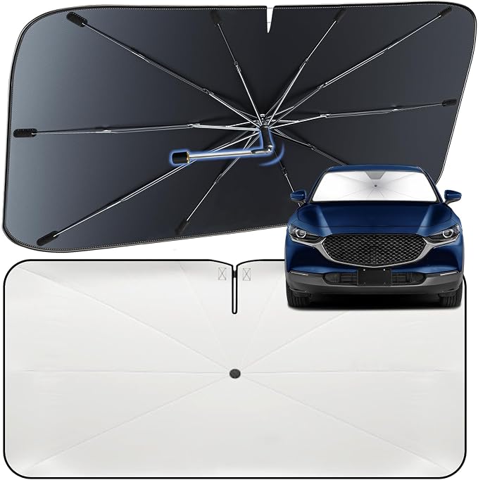 Windshield Sun Shade Umbrella for Mazda CX-30 2019-2026 Front Window Shield | Heat-Reflective Window Shade, Umbrella Sunshade Cover Blocks Heat, Protects Interior, Vehicle-Specific Precision Fit by Fshaanys