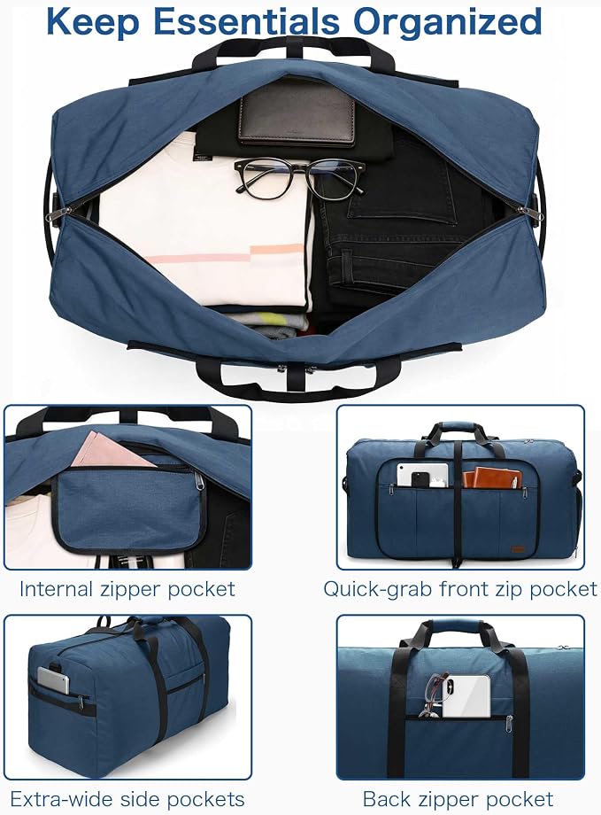120L Foldable Waterproof Travel Duffel Bag for Men and Women with Shoe Compartment (Dark Blue, EXTRA LARGE, 120L) - Image 3