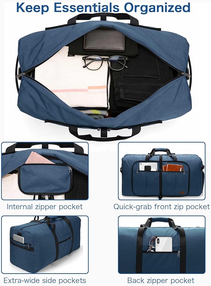 80L EXTRA LARGE Duffle Bag for Travel, 26" Foldable Travel Duffel Bag with Shoe Compartment for Men Women, Waterproof & Tear Resistant (Dark Blue, EXTRA LARGE, 80L) - Image 3