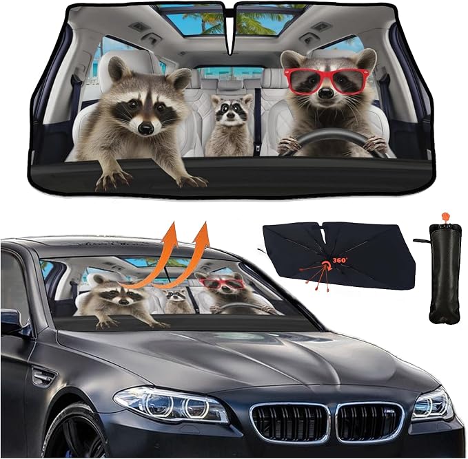 Raccoon Car Windshield Sunshade Umbrella Funny Raccoon Sun Shade Umbrella for Car Raccoon Foldable Car Window Shades Windshield Sun Shades Umbrella Cover 57 x 30 in by PZTZH