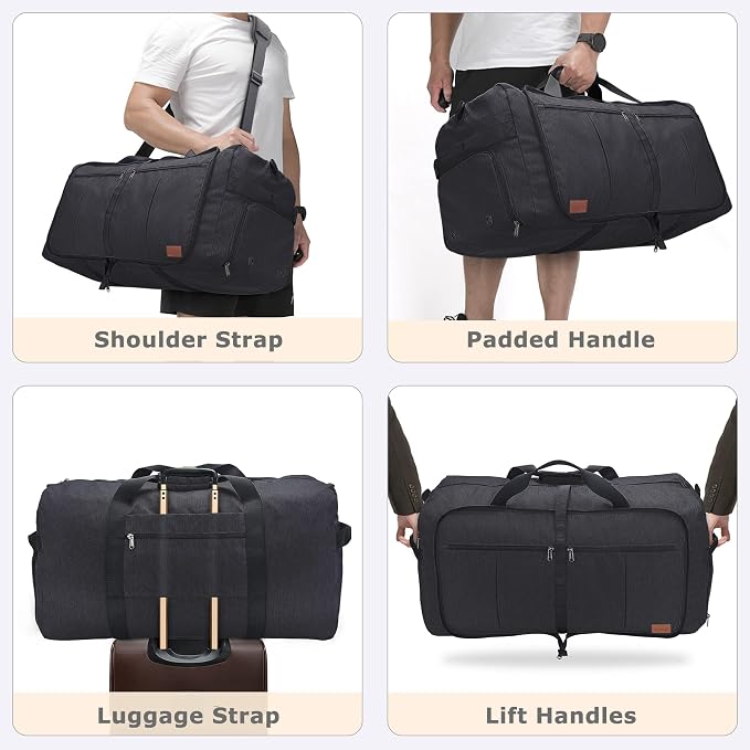 120L Foldable Collapsible Waterproof Travel Duffel Bag for Men and Women | with Shoe Compartment, Black, 34" Duffle for Weekender Gym Sport, Tear Resistant - Image 6