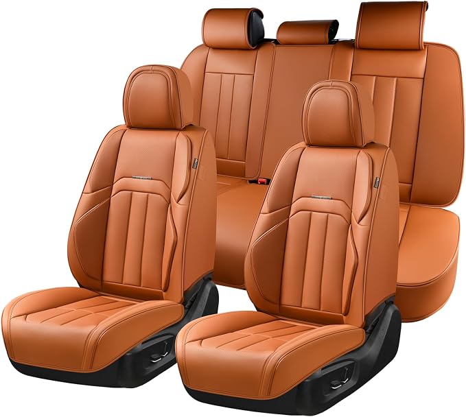 Coverado Nappa Leather Car Seat Covers Full Set, Luxury Waterproof Seat Protectors, Airbag Compatible Anti‑Slip Auto Seat Covers, Universal Fit for Most Cars SUVs Trucks Pickup Vehicles by COVERADOAUTO