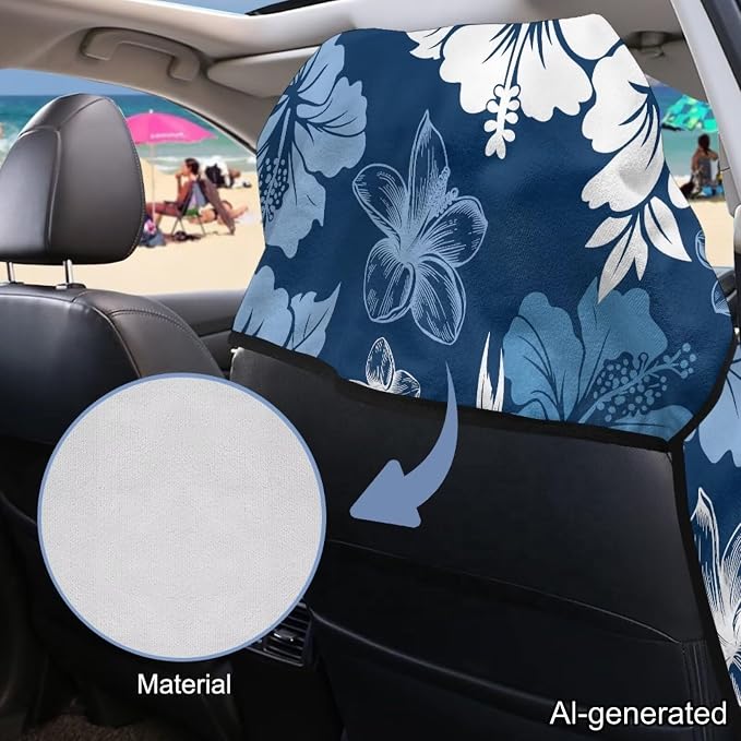Horeset Blue Hibiscus Flower Car Seat Towel Cover – Breathable & Quick-Dry, Stain Resistant Front Seat Protector, Easy Install for SUV Truck Sedan Van - Image 6
