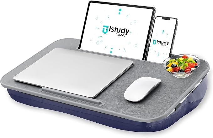 Istudyniture Lap Desk with Washable Cushion – Fits up to 17-Inch Laptops – Portable Laptop Desk & Stand – Bed desks & Tray for Writing, Reading, Working, Gaming on Bed, Couch, Floor – Large, Grey by Istudyniture