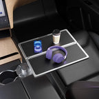 360° Rotating Leather Folding Cup Holder Table, Flodable Car Tray Laptop Desk, Steering Wheel Tray - Car Accessories for Women & Men,Fit Tesla Model Y/3/S, Ford F150 (Black) by Unknown