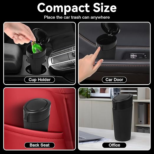 Car Trash Can Bin with Lid - Mini Car Garbage Can Cup Holder-Black Small Leakproof Vehicle Trash Garbage Can Bin-Automotive Car Organizers and Storage for Back Seat SUV Truck Accessories - Image 3