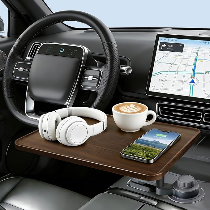 360° Rotating Car Laptop Desk - Cup Holder Mount Car Table Tray, Compatible with Tesla Model Y/3/S, F-150/Explorer/Maverick & Most Vehicles, Car Accessories for Women & Men by DYNVEX