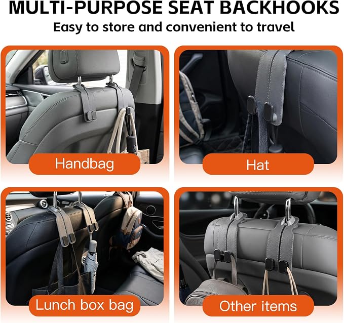 2 Pack Gray Car Headrest Hooks, Universal Car Purse Holder Seat Back Storage Hook, Multifunctional Automotive Interior Organizer for Bags Purses Groceries - Image 4