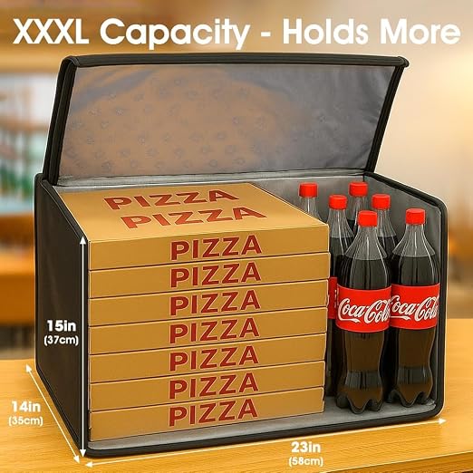 Bodaon Insulated Food Delivery Bag with Hard Baseboard, XXXL, Black, 1 Pack | Heavy-Duty, Waterproof Lining, Cold/Hot Warmer for Delivery, Reusable Grocery Carrier for Pizza, Drinks, Camping, Commercial - Image 5