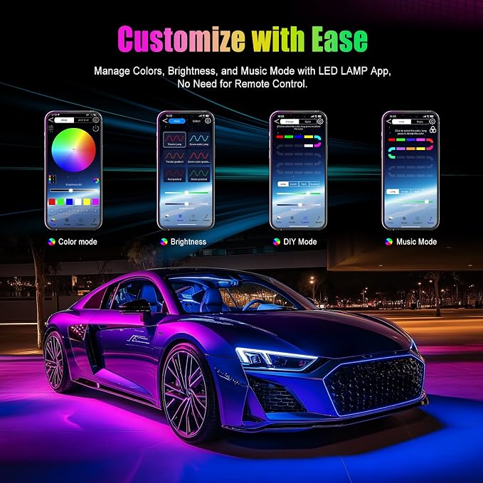 YiLaie LED Car Lights Interior Multcolor Lights for Car Inside with APP and Control Box, Music Sync USB Under Dash Lighting Kit for Cars, Trucks, SUVs, DC 5V - Image 4