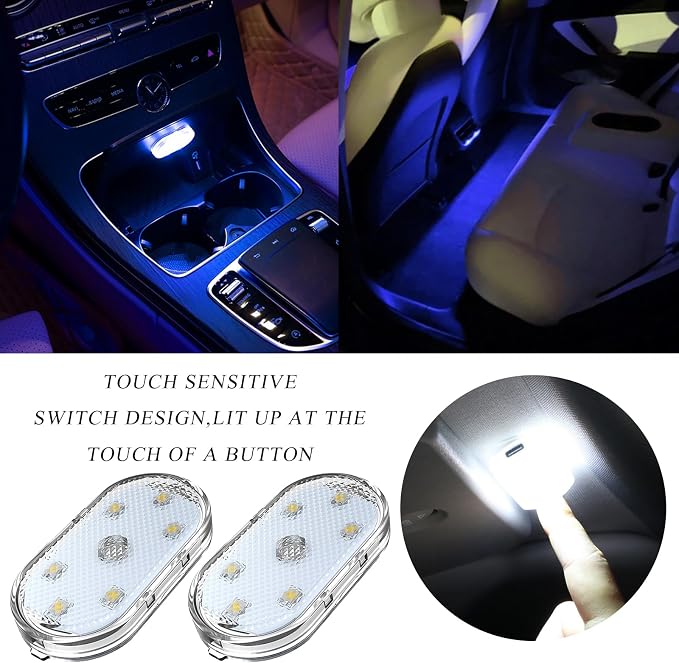Wevdn 2 PCS Car LED Lights Interior Wireless, Sticky Car Ambient Lighting with 6 Bright LED Lamp Beads, Portable USB Rechargeable Vehicle Interior Led Night Light for Car (Blue) - Image 5