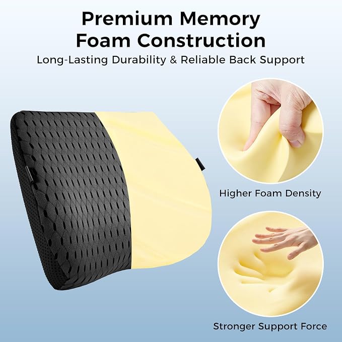 Lumbar Support Pillow for Car & Office Chair - High-Density Memory Foam Back Cushion for Sciatica & Lower Back Pain Relief - Non-Slip Support for Long Commutes & Desk Workers (4D Mesh Black) - Image 5