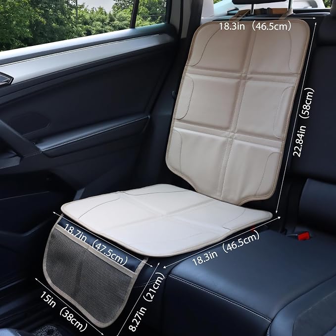 Car Seat Protector, Extra Thick Car Seat Covers Non-Slip Waterproof Mat Pad Leaving No Imprints Marks for Child Baby Pet Truck SUV Automobile (Beige-A) - Image 4