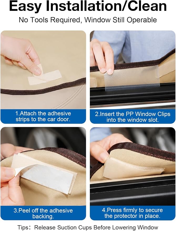 2 Packs Dog Car Travel Accessories - Door Seat Protector Cover for Vehicle, Pet Scratch Guard, Waterproof Nail & Claw Protector for Car Travel (Beige) - Image 7