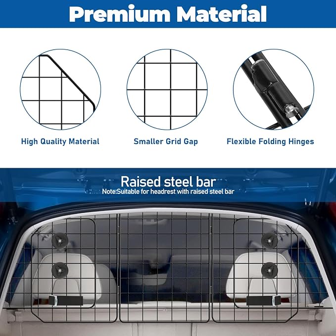 Car Dog Barrier for SUV Adjustable Heavy-Duty Steel Pet Divider Gate | Thickened rust-resistant steel Folding design.Easy install,straps & buckles secure. Fits up to 59".Keeps pets rear-seat safe - Image 7