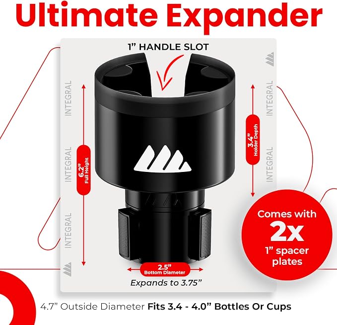 Integral Ultimate Car Cup Holder Expander with Adjustable Base - 2 Pack | Fits Yeti 14/24/36/46oz, Hydro Flask 32/40oz, Ramblers, mugs & 3.4-4.0in bottles, rubber-tab adjustable base - Image 7